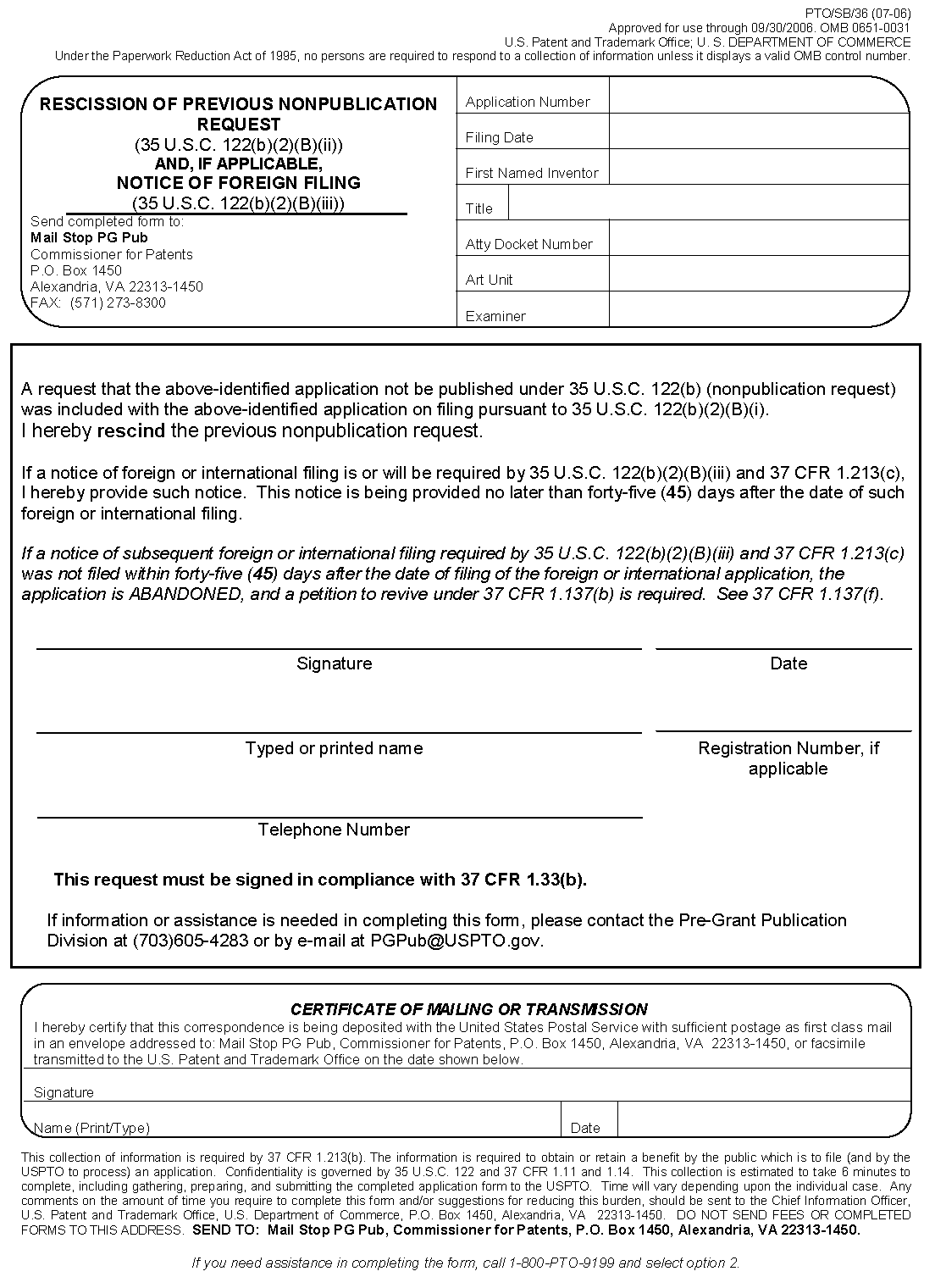 page 1 pto/sb/64a petition for revival of an application for patent abandoned for failure to  notify the office of a foreign or international filing (37 cfr 1.137(f))