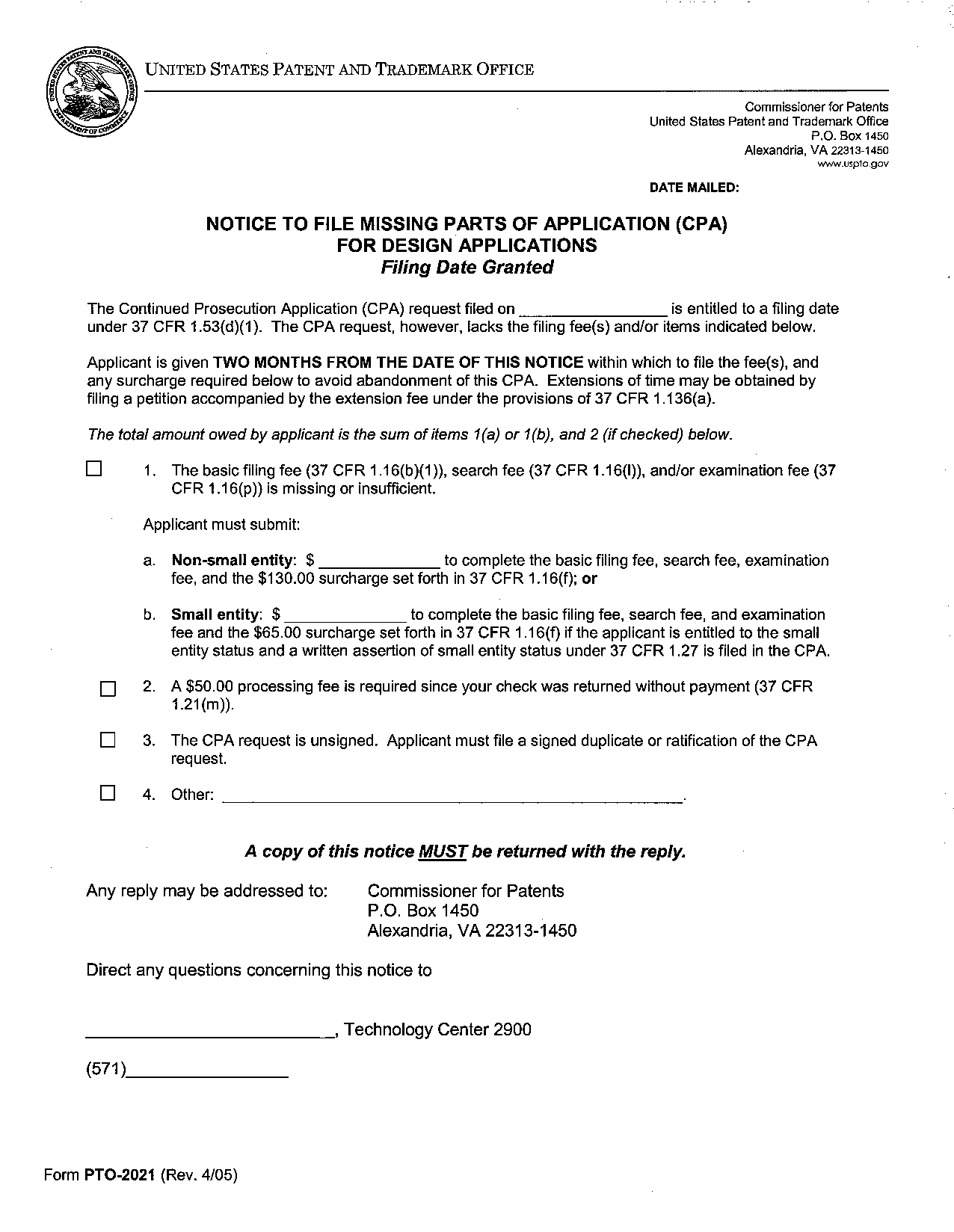 form pto-2018. notice of incomplete reply (cpa)