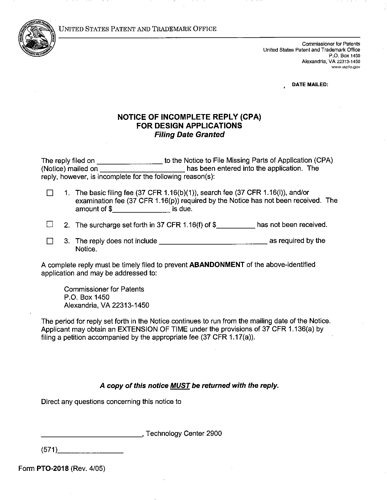 form pto-2019. notice of abandonment under 37 cfr 1.53(f) (cpa)