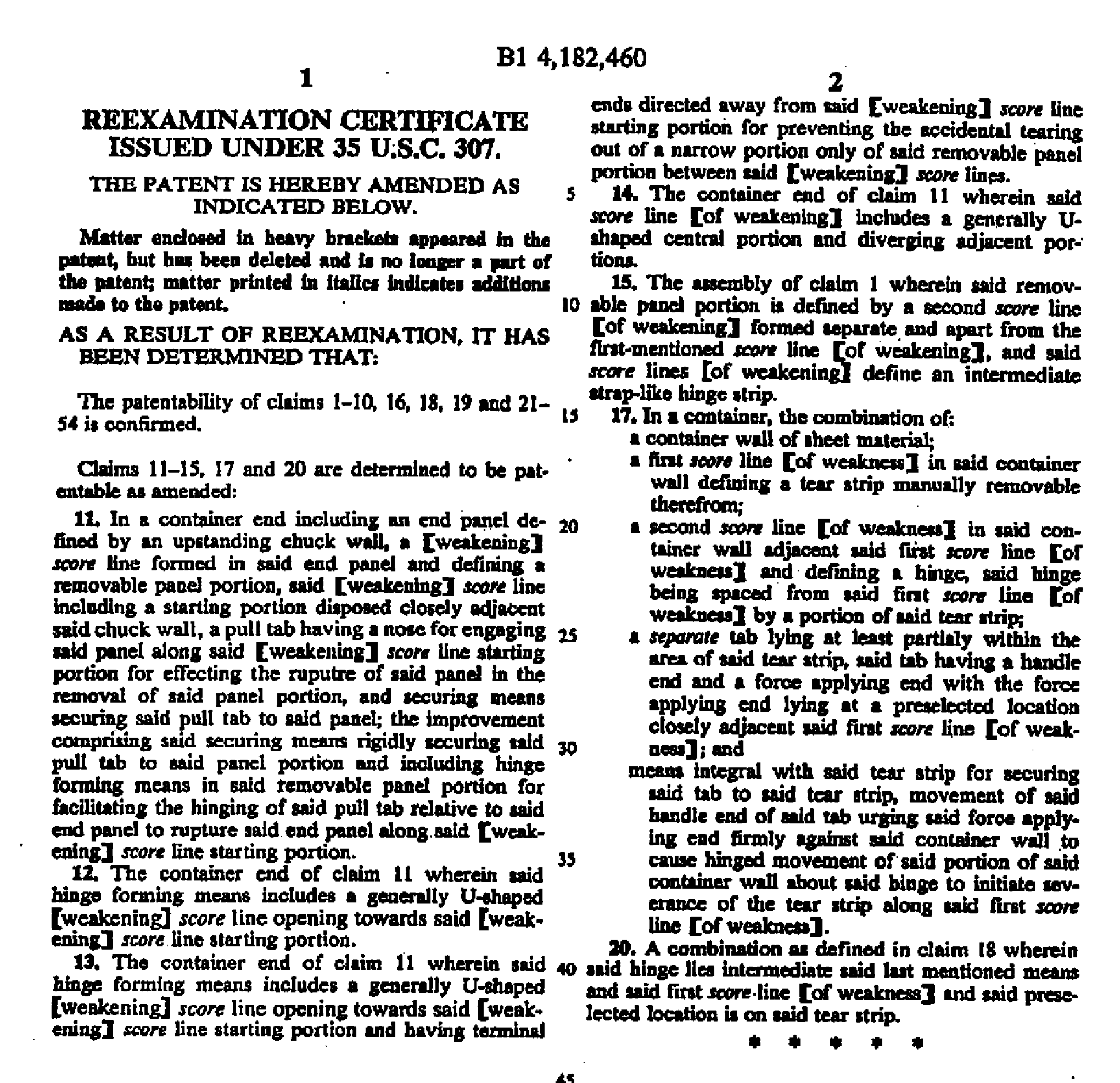 <b>Reexamination Certificate B1 4,182,460 [Page 2 of 2]</b>