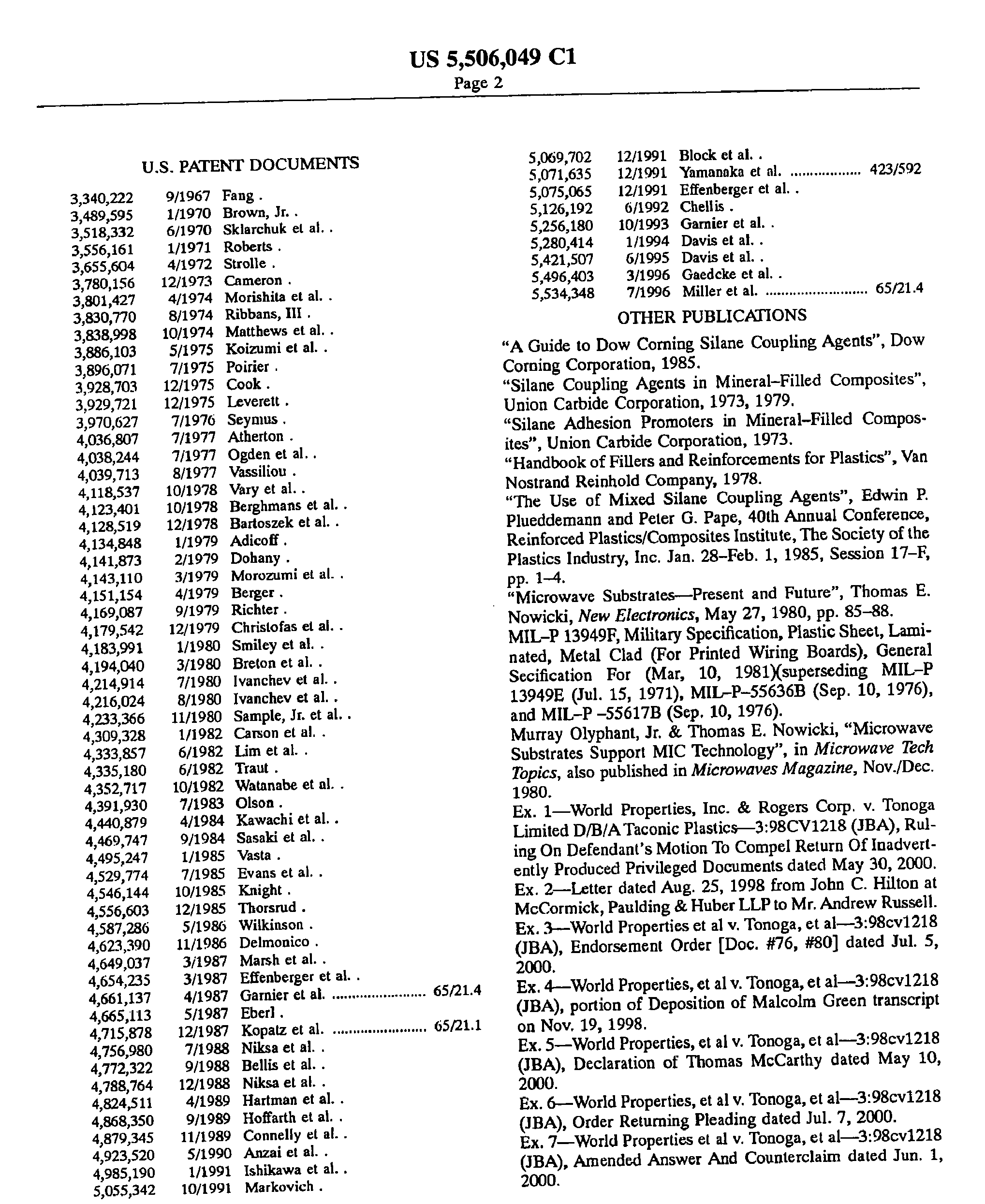 <b>Reexamination Certificate US 5,506,049 C1 [Page 2 of 3]</b>