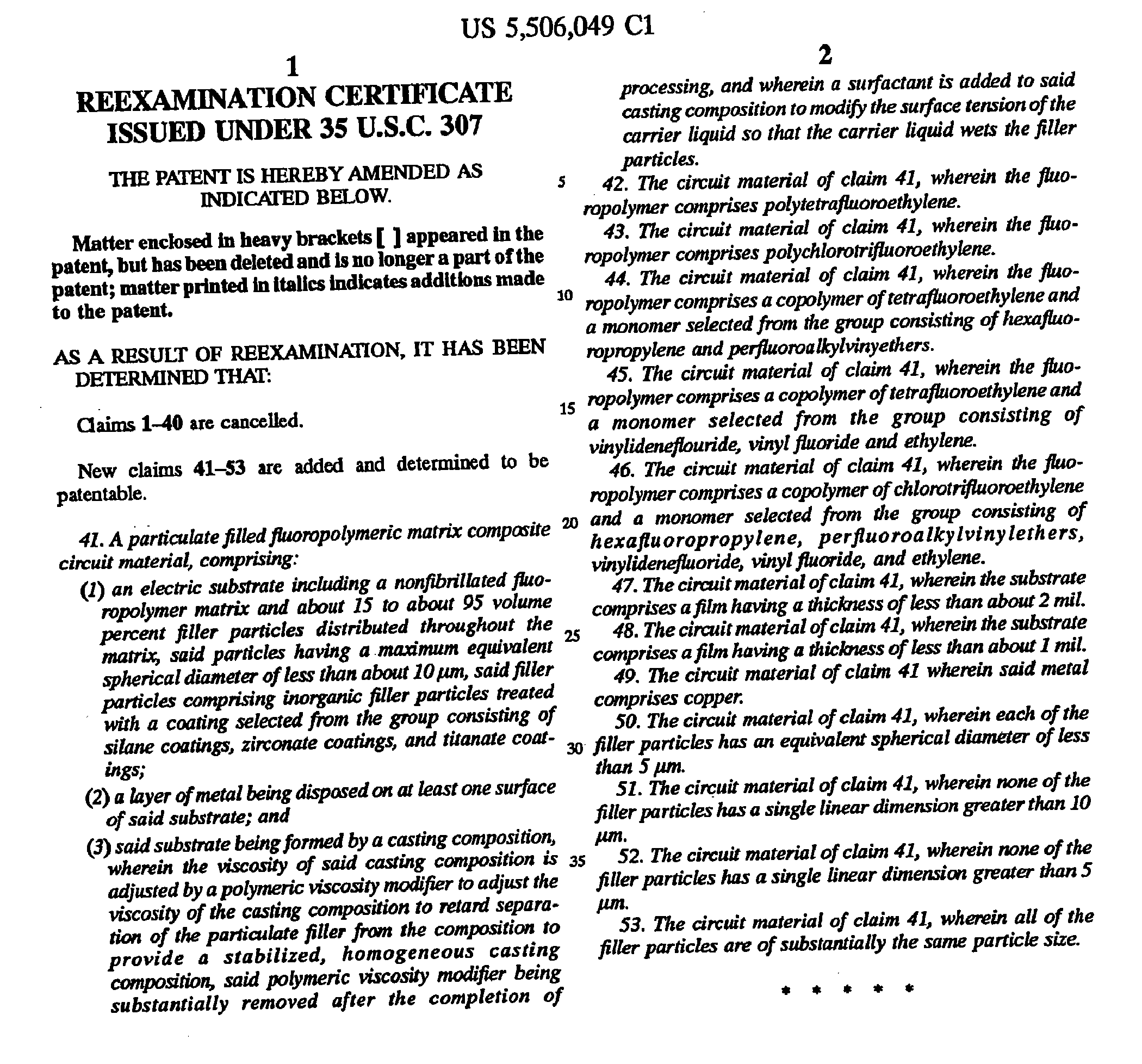 <b>Reexamination Certificate US 5,506,049 C1 [Page 3 of 3]</b>