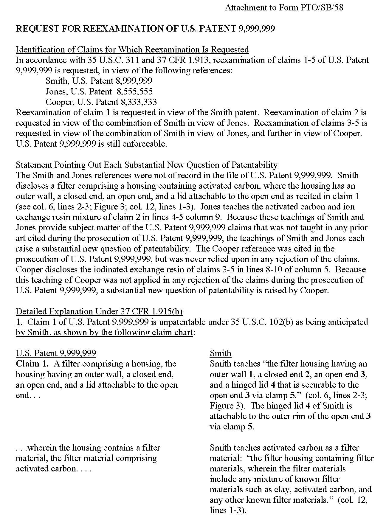 attachment to form pto/sb/58 (page 1)