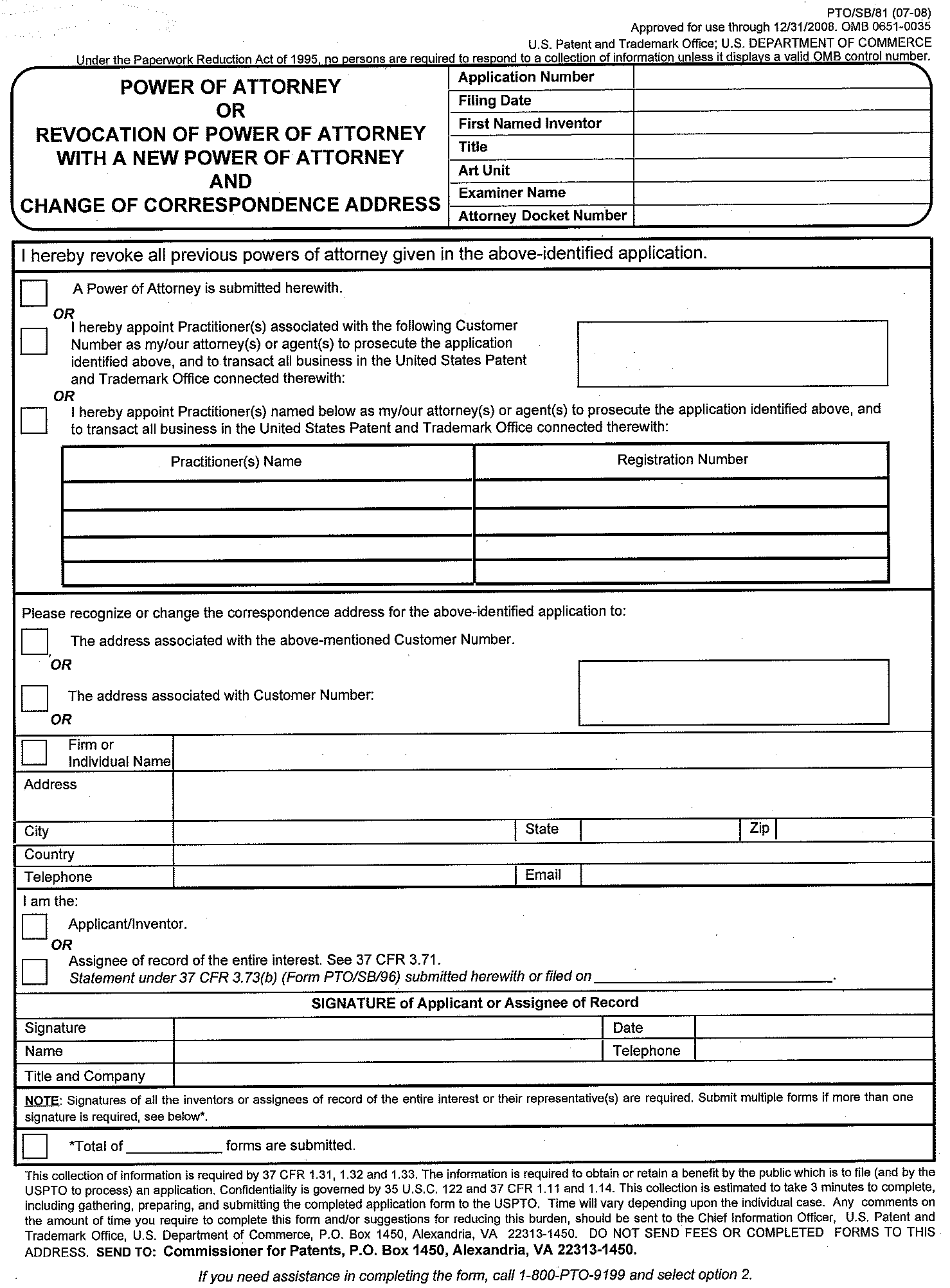 attachment to form pto/sb/58 (page 2)