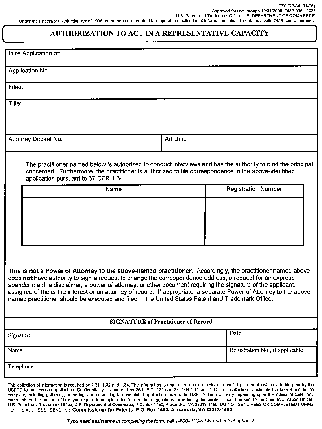 sample form - authorization to act in a representative capacity