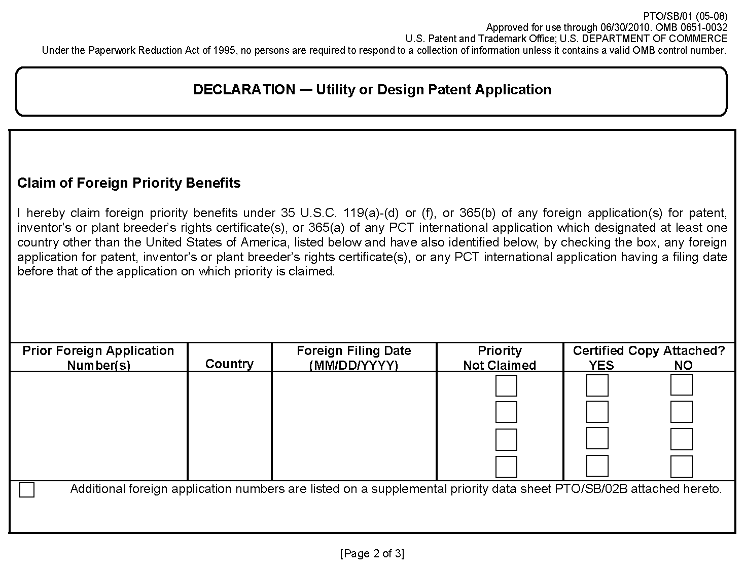 form pto/sb/61 privacy act statement