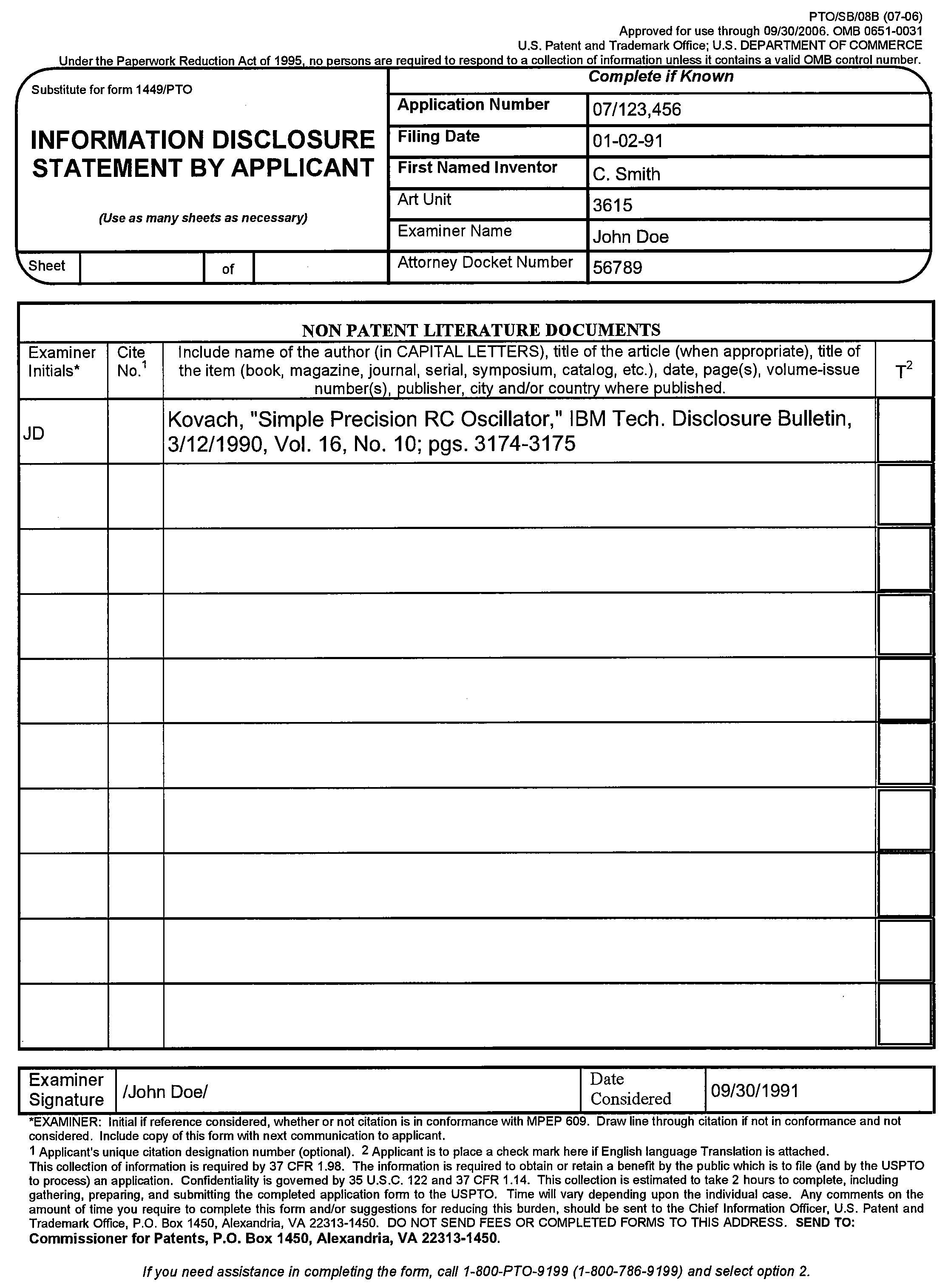 pto/sb/08b information disclosure statement by applicant