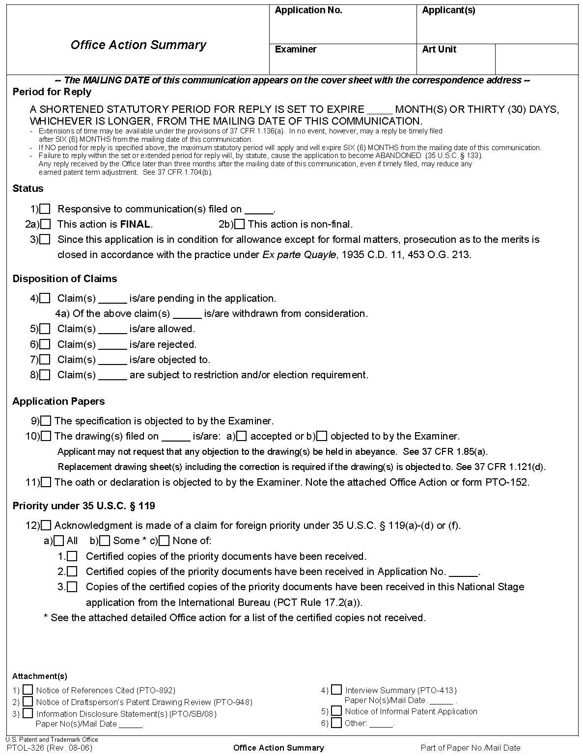 form pto-326. office action summary