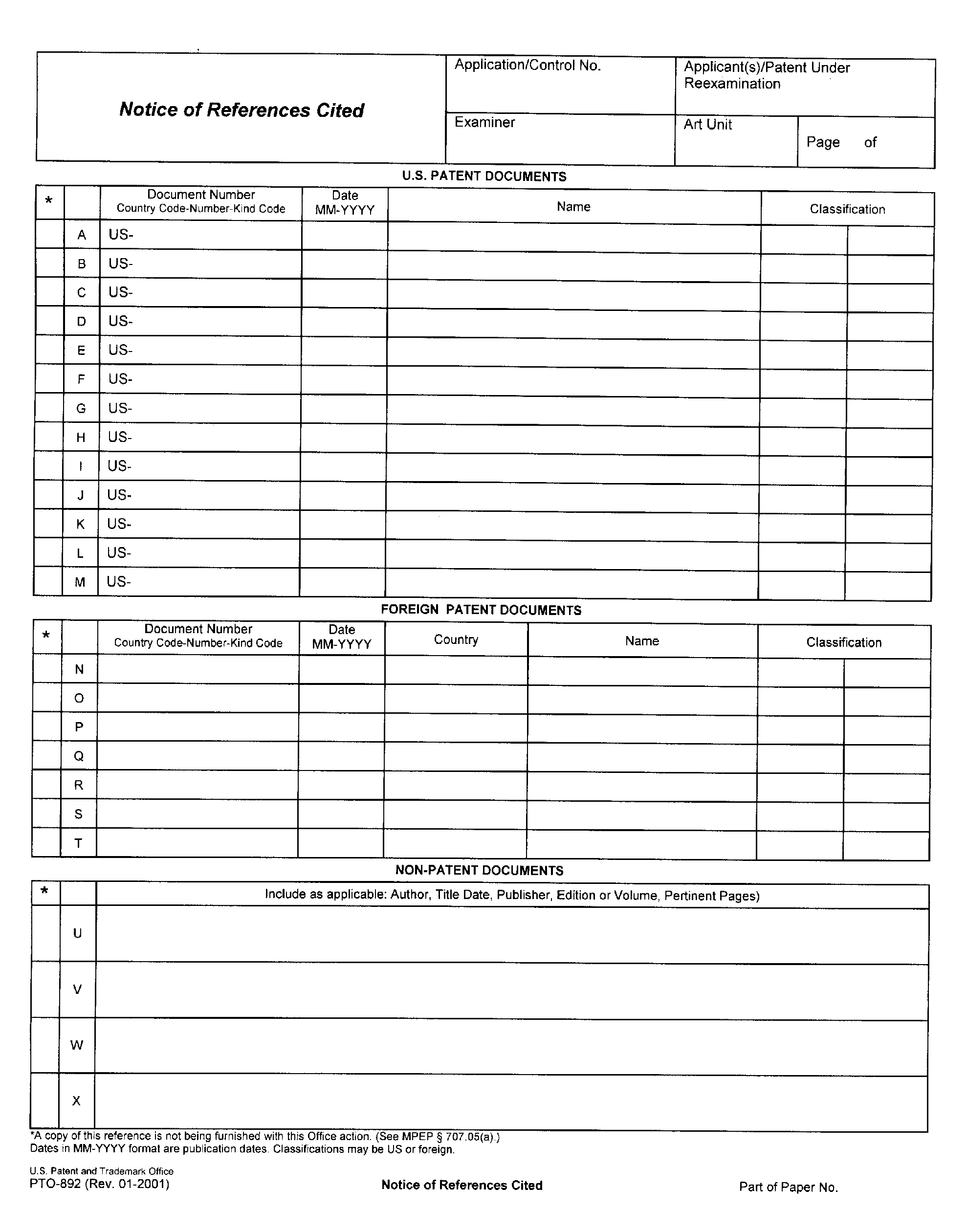 form pto-892. notice of references cited